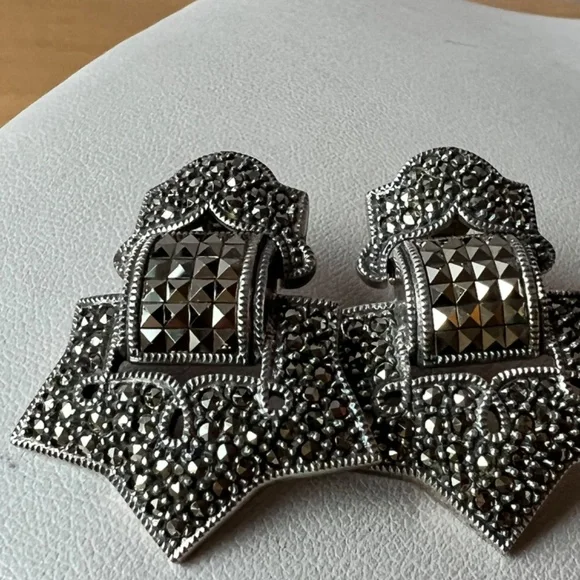 VINTAGE JUDITH JACK LARGE MARCASITE EARRINGS 925 STERLING SLVR MATCH RING LISTED